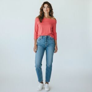 NWT NY&CO solid Pink Blouse Off the Shoulder 3/4 sleeve strapless Blouse size L